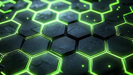 Fototapete - Futuristic Hexagonal Pattern with Neon Green Glow and Texture