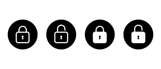 Fototapete - Lock and unlock icon on black circle. Security padlock sign. Safe, privacy protection symbol