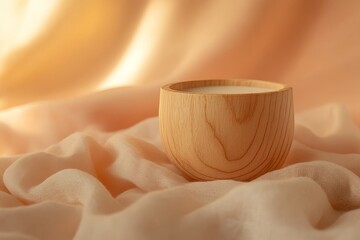 Poster - Gentle, warm light illuminates a wooden cup filled with liquid.