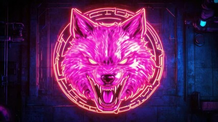 Poster - vivid neon wolf head design with glowing eyes and intricate background suitable for digital art and 