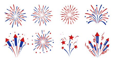 Red & Blue Fireworks Burst Icons: Patriotism Celebration Graphics