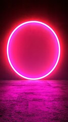 Fototapete - Vibrant Pink Neon Circle Light on Grungy Texture Wall Background