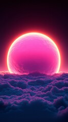 Wall Mural - vibrant pink celestial body rising above purple cloudscape fantasy space scene