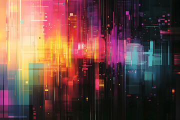 Poster - Abstract digital cityscape of vibrant hues and lines.