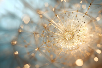 Poster - Golden, intricate, network design within a light-filled sphere.