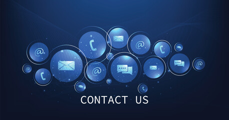 Leinwandbilder - Concept of Contact us or the Customer support hotline connect. call center service provider concept, advice to customer help, and support services are digital on a dark blue background.	