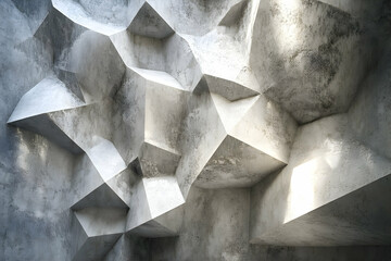 Poster - Abstract geometrical shapes in a light gray concrete structure.