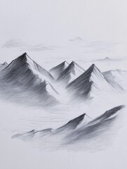 Leinwandbilder - Mountains Captured in a Soft Pencil Sketch With Minimal Shading Depicting Serene Natural Beauty and Tranquil Landscapes Generative AI