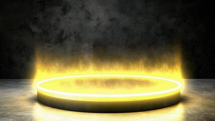 Poster - elegant round display platform with gold trim on dark background for product presentation or photogr