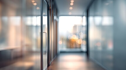 Business meeting corridor modern office blurred background professional environment dynamic viewpoint