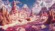 © Berkah - Whimsical Landscape of Candied Mountains and Swirled Structures, a Dreamy Scene