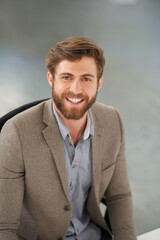 Aufkleber - Man, portrait and smile in modern office or startup with graphic designer for creative employee in workplace. Cool, businessman and small business with confidence, happiness and entrepreneurship