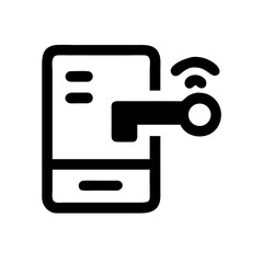 Poster - Solid icon: smartphone with large key inserted, white background. Use for mobile security, device access, or data privacy sites/blogs.