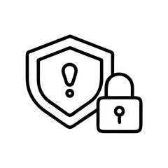 Aufkleber - Line icon: security shield with exclamation mark and padlock, white background. Use for cybersecurity, data protection, or safety sites/blogs.