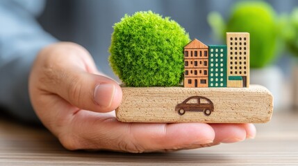 Poster - miniature city with car representing hyper-resilient infrastructure investing models as a concept fo