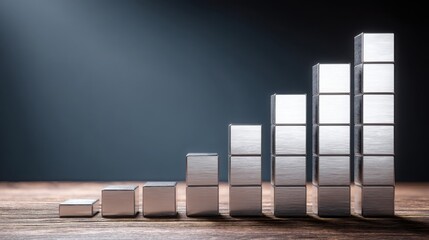 Poster - Group of silver blocks representing financial stability and income forecasting in a smooth and modern project concept