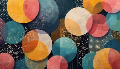 Leinwandbilder - Abstract Circles Overlay with Dot Patterns - Contemporary Geometric Design in Muted Tones for Modern Backgrounds