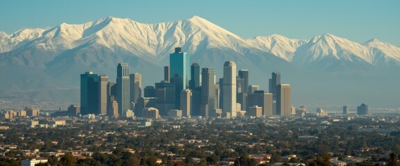 Aufkleber - Majestic Skyline Silhouette Against Snowy Peaks and Distant Haze at Golden Hour