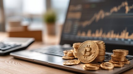 Poster - laptop displaying bitcoin symbolizing institutional-grade cryptocurrency solutions for modern financ