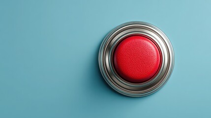 Poster - Bright red button on a vibrant blue background symbolizing a smart exit strategy in financial transactions