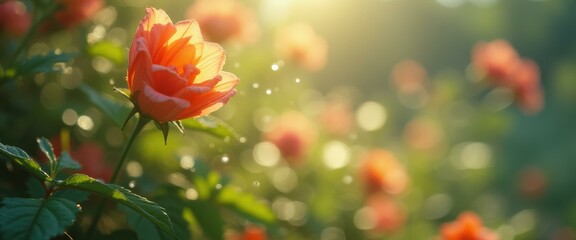 Poster - Radiant Hibiscus Bloom Bathed in Golden Sunlight, Evoking Serenity and Warmth
