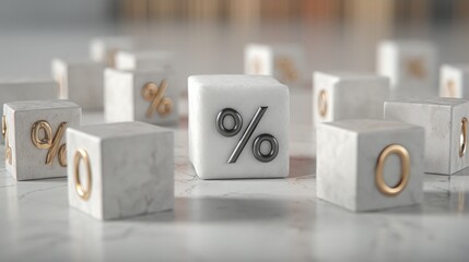 Poster - collection of cubes featuring the word percent representing interest rate strategy alignment icon co