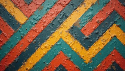 Aufkleber - Chevron Pattern on Textured Wall: Retro Geometric Design with Bold Colors