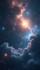 Poster - Celestial spectacle: Radiant nebula amidst star-strewn cosmic sky, capturing space's awe and ethereal beauty.