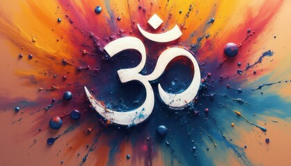 Poster - Om Symbol Explosion: Abstract Art with Vibrant Color Bursts and Textured Surface, Creating a Spiritual and Meditative Atmosphere