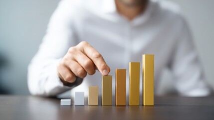 Poster - Man's hand placing a bar chart representing investment advisory icon concept for guiding asset decisions and strategies