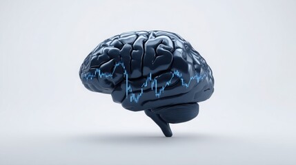 Poster - brain with blue line graph depicting limbic system and volatility dampening concepts in investment s