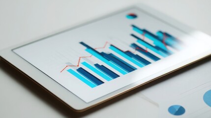 Poster - a tablet displaying a graph representing macro-trend finance chart for teams in a modern collaborati