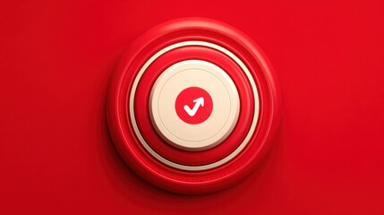 Poster - Bold red button prominently displayed on a striking red wall for eye-catching visuals and creative concepts