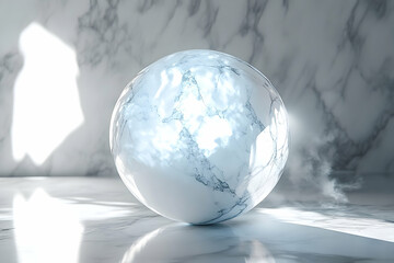 Poster - Elegant sphere of light marble design on a polished surface.