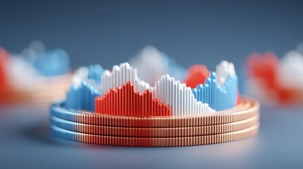 Poster - Stack of coins forming the shape of a city representing market momentum filtering and the removal of trading hype