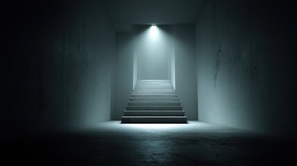Poster - Elegant stairway leading upward towards a bright light creating a captivating atmosphere of hope and inspiration