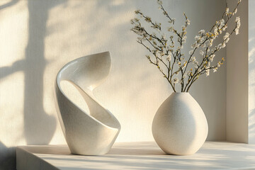 Poster - Modern sculptural art piece beside a simple vase.