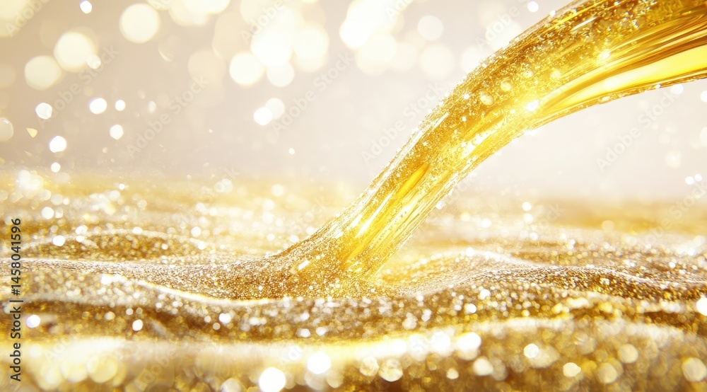 Golden liquid pouring over a shimmering surface A stream of liquid ...