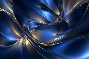 Poster - Dynamic, abstract design of flowing, metallic blue and gold.