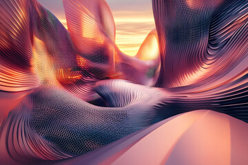 Poster - Abstract architectural design with flowing metallic structures.