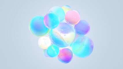 Poster - A dreamy 3D composition of iridescent pastel bubbles, blending luxury skincare, futuristic science, and fantasy art aesthetics—perfect for packaging, editorial design, or digital visual storytelling
