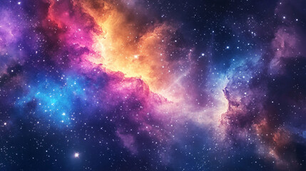 Poster - Colorful space galaxy cloud nebula starry cosmos astronomy, A breathtaking cosmic nebula painting showcasing a mesmerizing interplay with various color, Intergalactic Watercolor glowing in deep space.