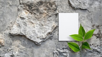 Poster - Blank invitation card on stone background with soft natural plant accents