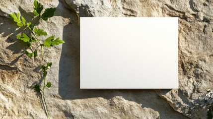 Poster - Blank invitation card on stone background with soft natural plant accents