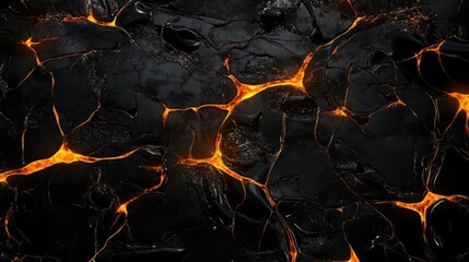 Poster - Bright orange neural network with glowing axons spreading across deep black backdrop