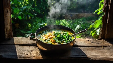 Poster - Coconut milk curry bubbling with chicken, herbs, and spice blend
