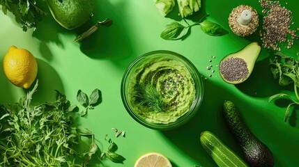 Poster - Colorful and healthy avocado toast spread featuring herbs, seeds, and fresh vegetables