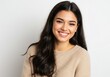 © Vooglo.com - Portrait of a smiling young woman with long dark hair wearing a beige sweater