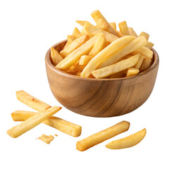 Fototapete - French Fries on wooden bowl isolated on white background