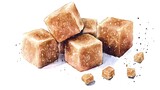 Watercolor illustration of a group of brown sugar cubes.